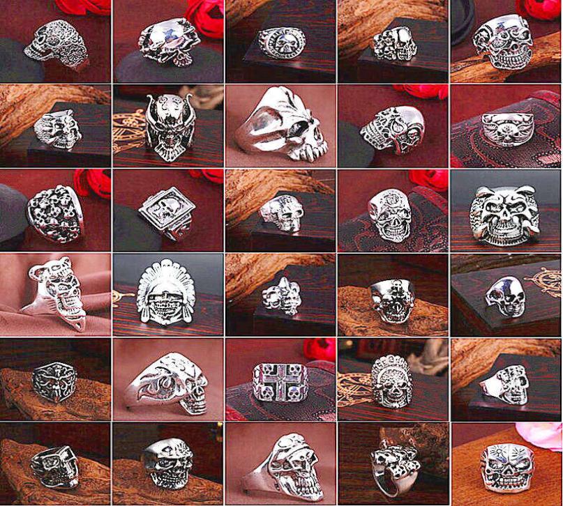 Top Gothic Punk Assorted Skull Sports Bikers Women039s Men039s Vintage Antique Silver Skeleton Jewelry Ring 50pcs Lots Whole