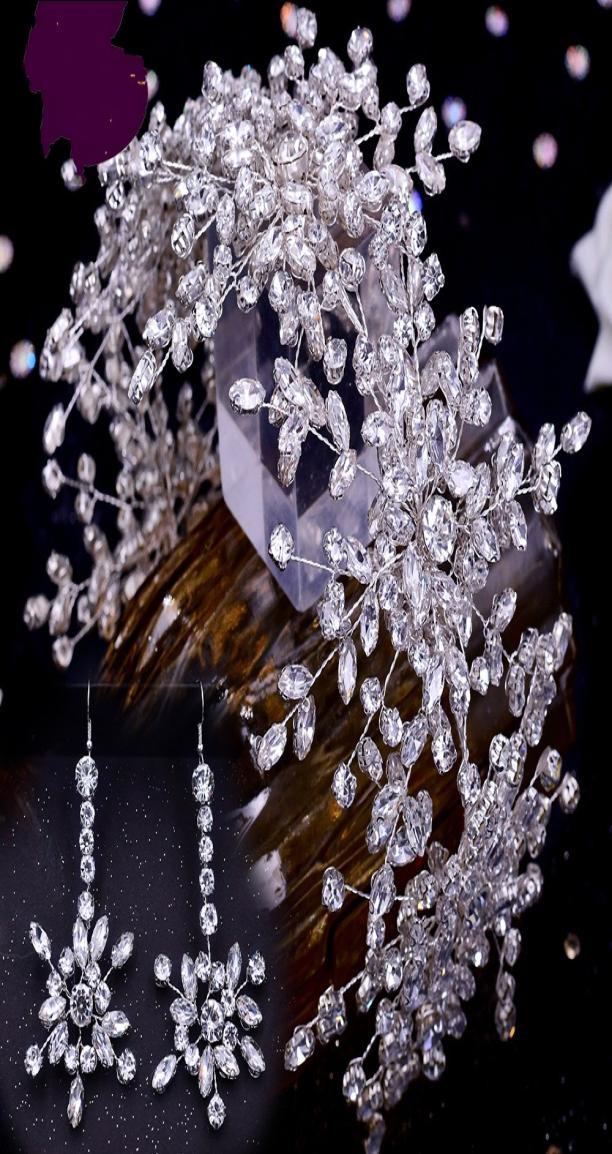 Luxurious Baroque Bridal Headpieces Crown and Tiaras Earrings Sparkly Crystals Rhinestones Women Headwear Headdress Hairband Weddi