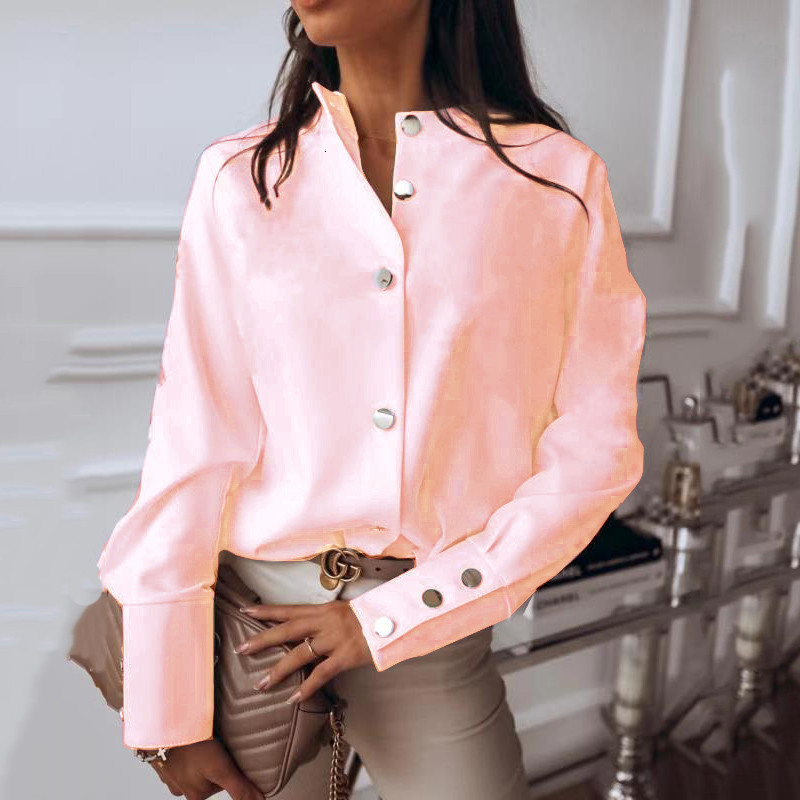 Womens Blouses Shirts Women Elegant White Blouse Shirt Casual Long Sleeve Button Office Lady Solid Spring Tops 230404
