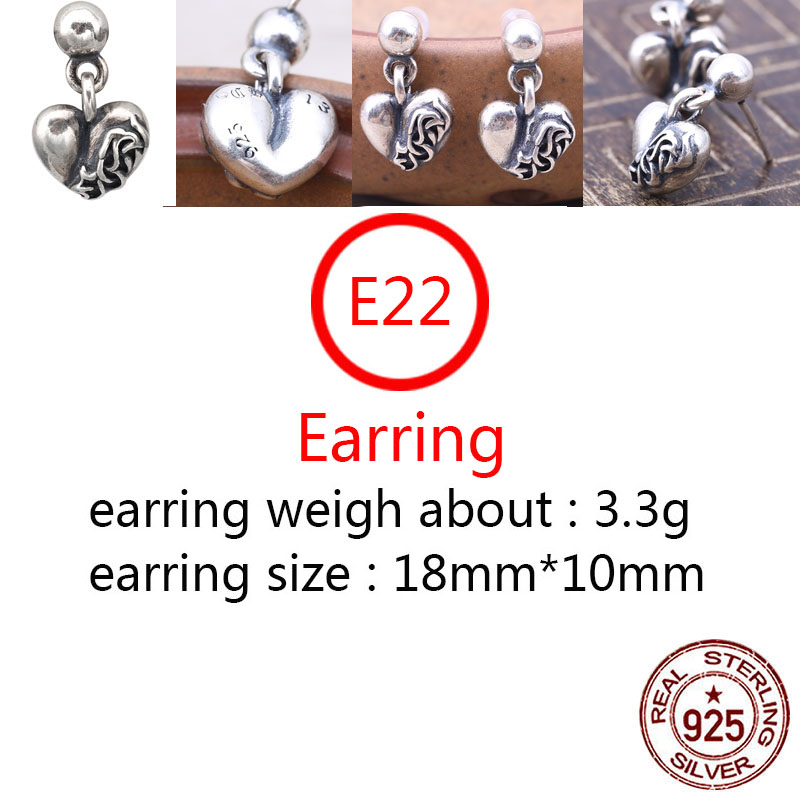 E22 S925 Pure Silver Ear Studs Personalized Fashion Heart Cross Flower Circular Letter Punk Street Dance Style Earrings Jewelry Earrings as a Gift for
