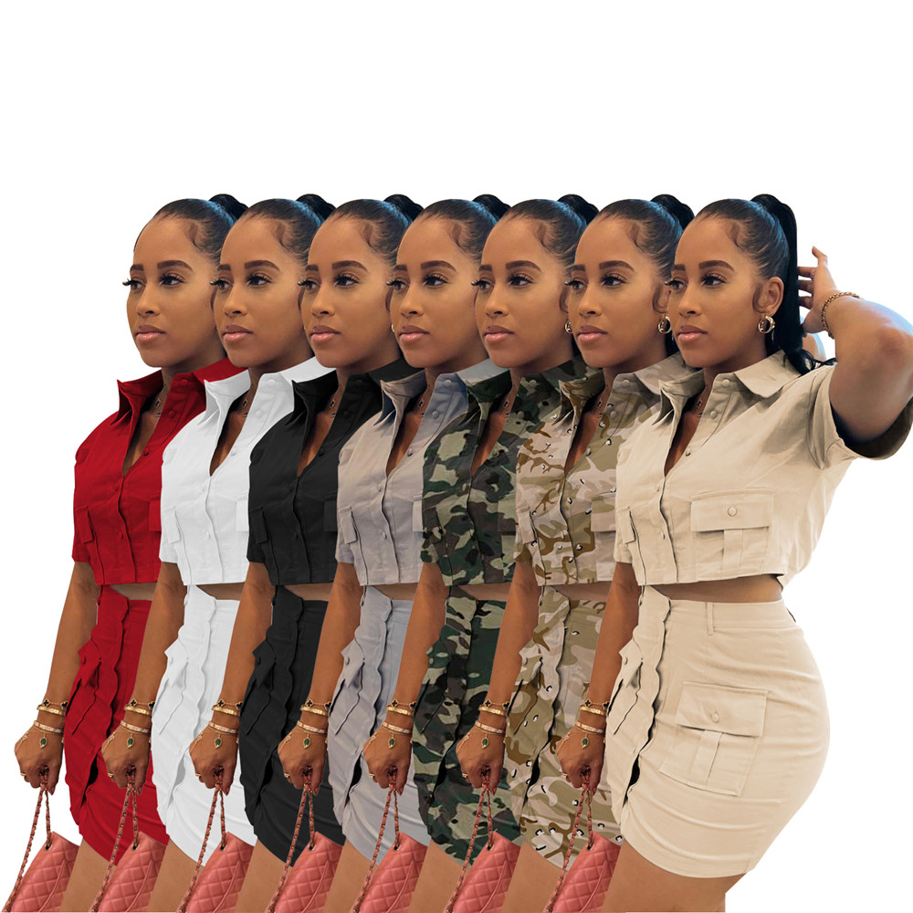 2024 Designer Summer Dress Sets Women Short Sleeve Shirt and Bodycon Mini Skirt Two Piece Sets Casual Outfits Solid Skirt Suits Wholesale Clothes 9650
