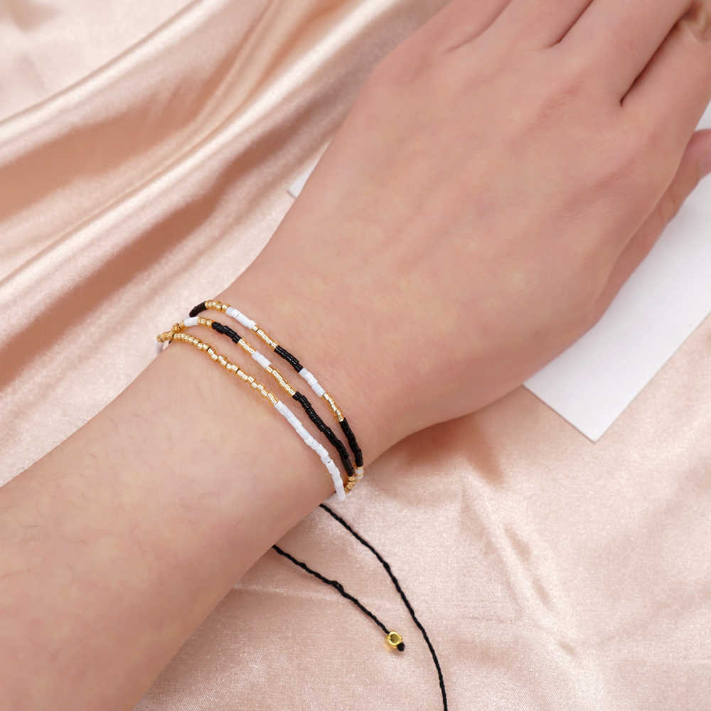 Charm Bracelets Go2BoHo Multi Strand Dainty Bracelet Fashion Jewelry White Black Gold Color Seed Beaded Triple Layered Bracelets for Women AA230403