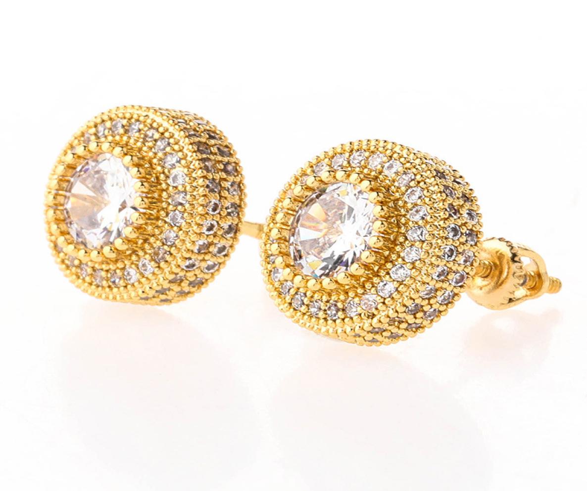 American INS style round zircon earrings with hiphop personality stud earrings for men and women