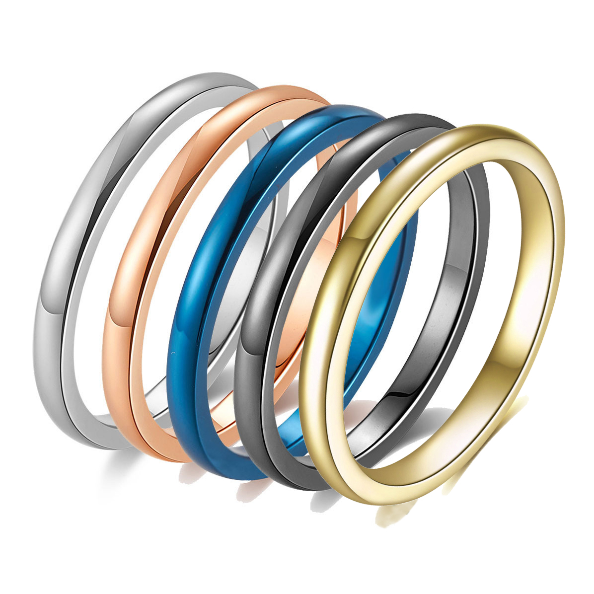 5 Colors New in Cute Thin Band Ring for Women Simple Design Titanium Stainless Steel Blue Black Silver Rose Gold Finger Rings Birthday Gift Wholesale 