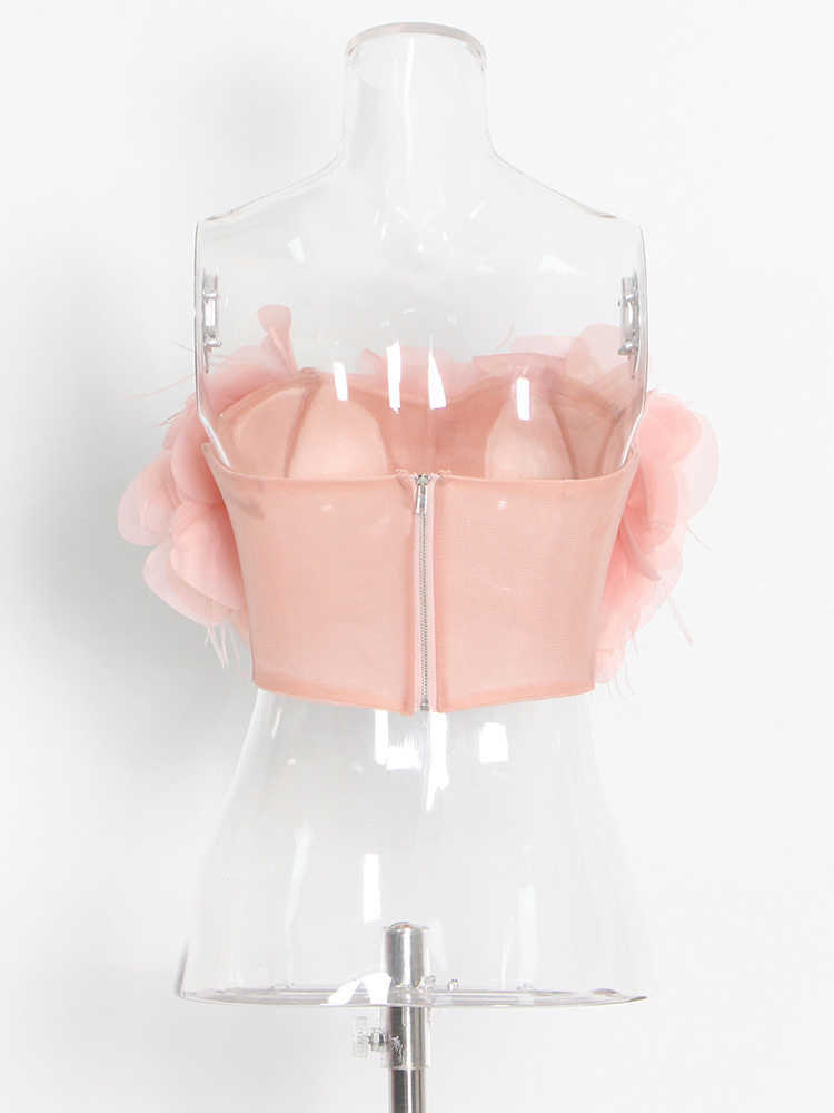 VGH Fashion Summer Sexy Pink Tank Tops For Women Strapless Sleeveless Patchwork Floral Solid Vests Female Clothes New 2023 Style