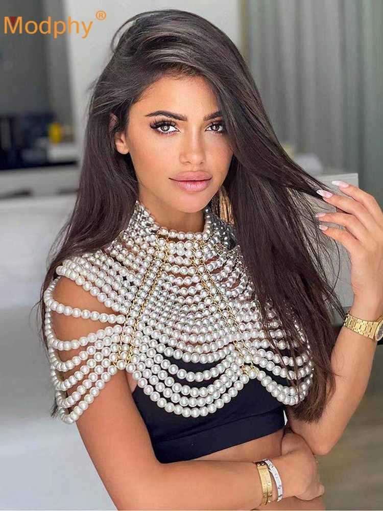 Fashion Pearl Shawl Tops Women O-neck Handmade Beading Shawl Top Ladies Party Female Elegant Shawl Tops