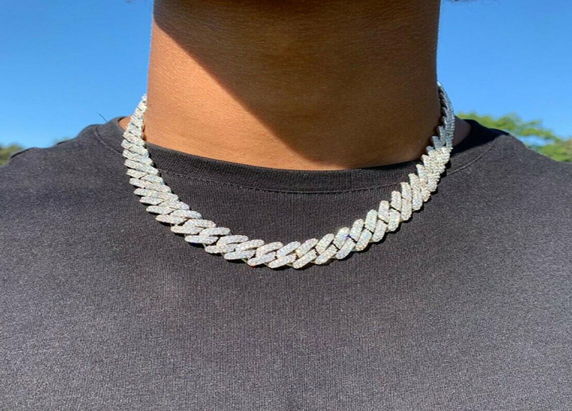 14mm Iced Cuban Link Prong Chain Necklace 14K White Gold Plated 2 Row Diamond Cubic Zirconia Jewelry 16inch24inch Cuban Chain