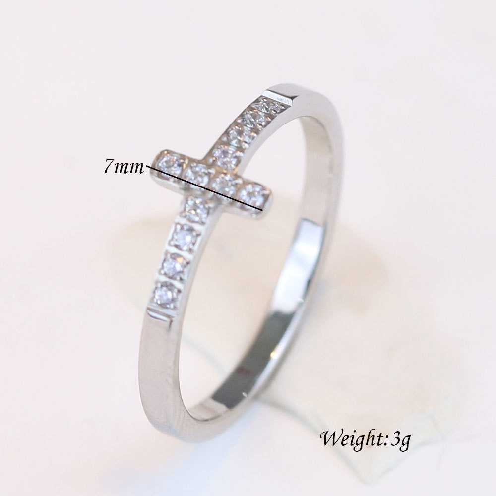 New in Titanium Stainless Steel Cross Finger Ring for Women Ins Cute Bling CZ Stone Cubic Zirconia Silver Gold Color Rings Birthday Gifts Wholesale Je