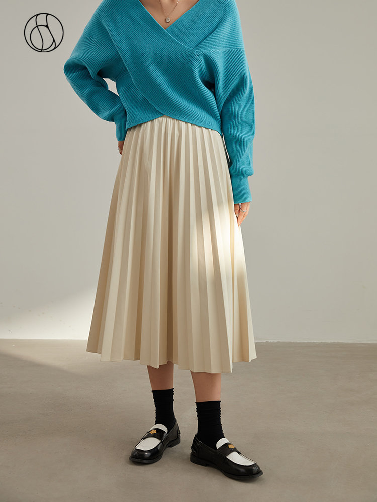 Skirts DUSHU Academy Style Sweet Pleated Leather Women's Autumn and Winter Age Reduction Solid High Waist Women's Simple A-line Skiing 23040