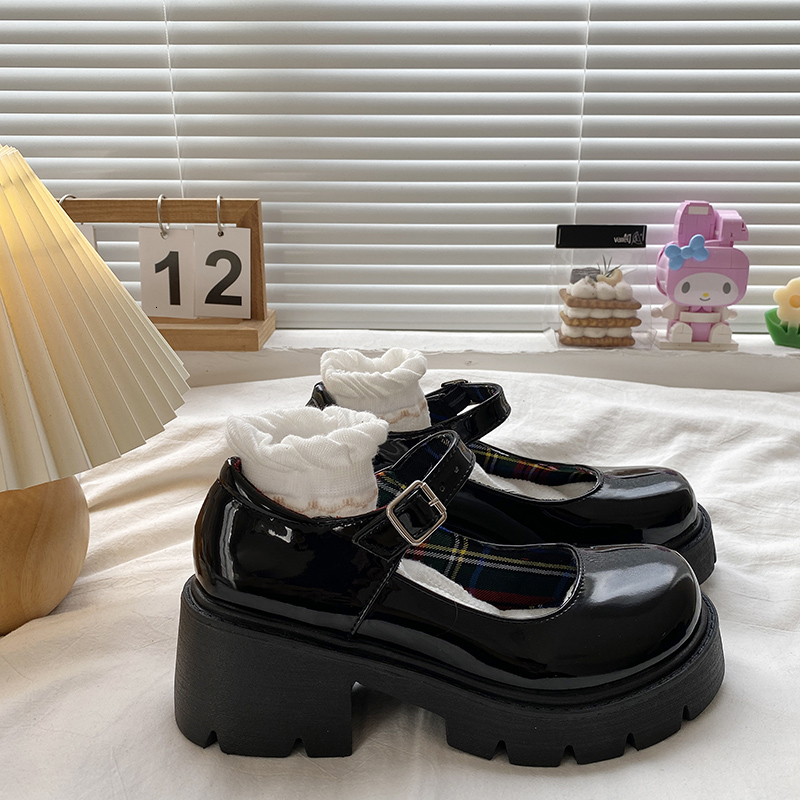 Sandals Platform Heels Mary Jane Shoes Simple Lolita Shoes Black Platform Shoes Student College Sweet Medium Heel Women's Single Shoes 230418