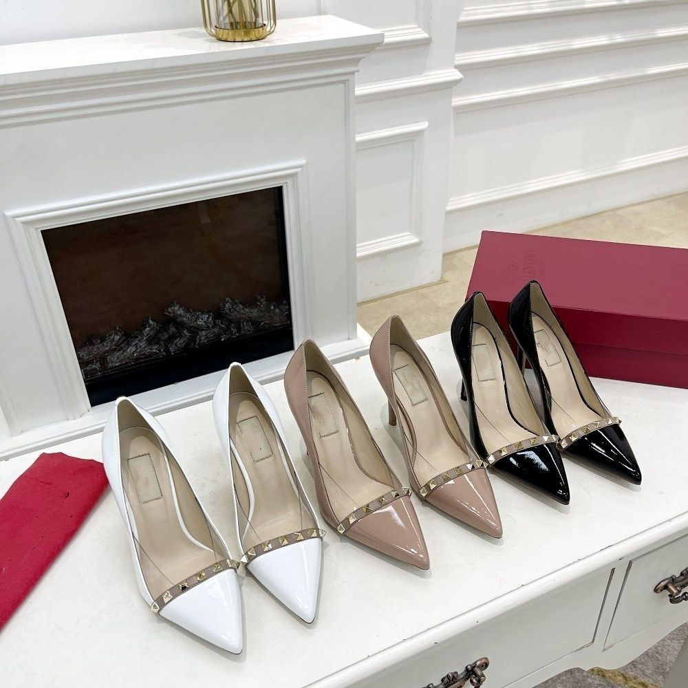 Luxury Brand Women High Heels Rivets Pointed Shoes 8cm Thin Heels Nude White Black Shiny Patent Leather Summer Women's Wedding Shoes with Bag 35-40, White 8cm
Luxury Brand Women High Heels Rivets Pointed Shoes 8cm Thin Heels Nude White Black Shiny Patent Leather Summer Women's Wedding Shoes with Bag 35-40, White 8cm