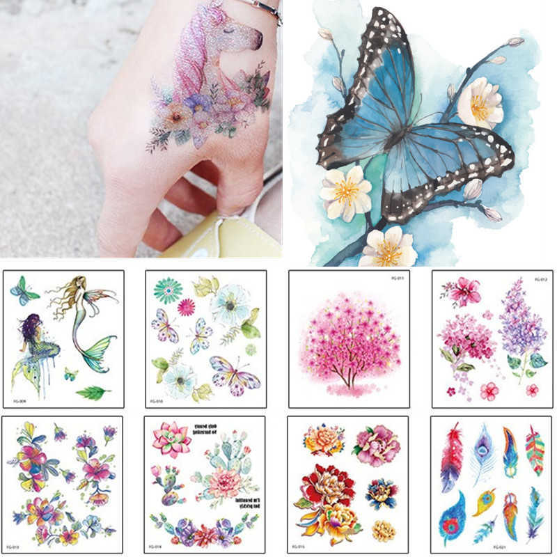 5 PC Temporary Tattoos 1Pcs Cartoon Flowers Temporary Tattoo Wings Butterfly Sticker for Fashion Women Girls Body Finger Art Waterproof Tattoo Z0403