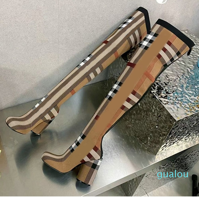 2023 high boots Winter Fashion Knee Boots Round Toe Plaid Casual Ethnic Style Coat Shoes