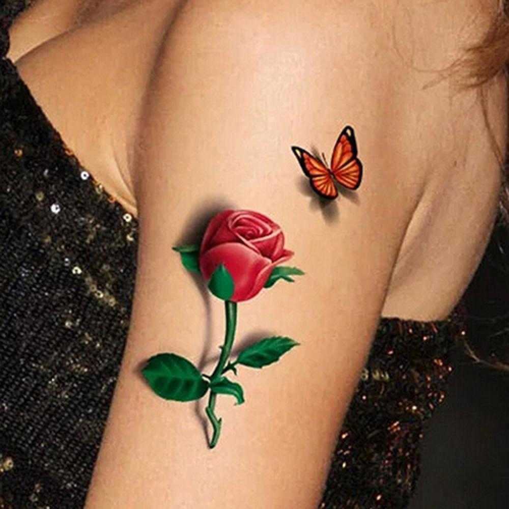 5 PC Temporary Tattoos 3D Temporary Removable Waterproof Colorful Body Art Butterfly Flower Tattoo Sticker 3D Butterfly Rose Flower for Women Body Z04
