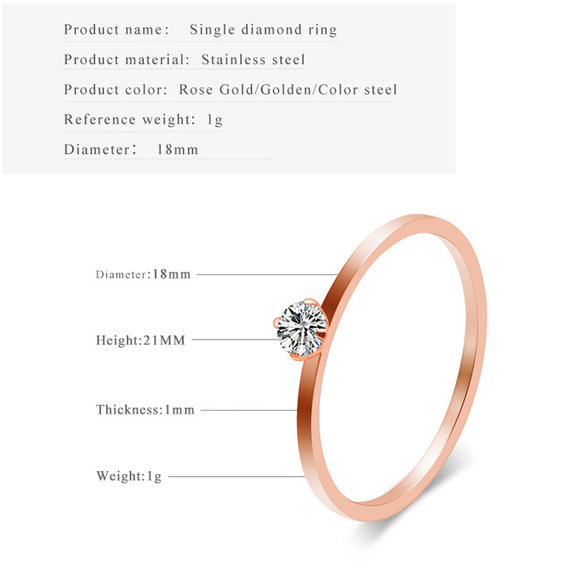 New in Cute Bling CZ Stone Finger Ring for Women Ins Titanium Stainless Steel Cubic Zirconia Silver Rose Gold Color Rings Birthday Gifts Wholesale Jew