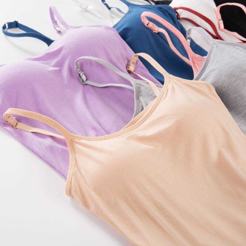 New 5pcs/set Summer Padded Bra Tank Top Women Modal Spaghetti Solid Cami Tops Vest Female Camisole Built In Bra Fitness Yoga Bras