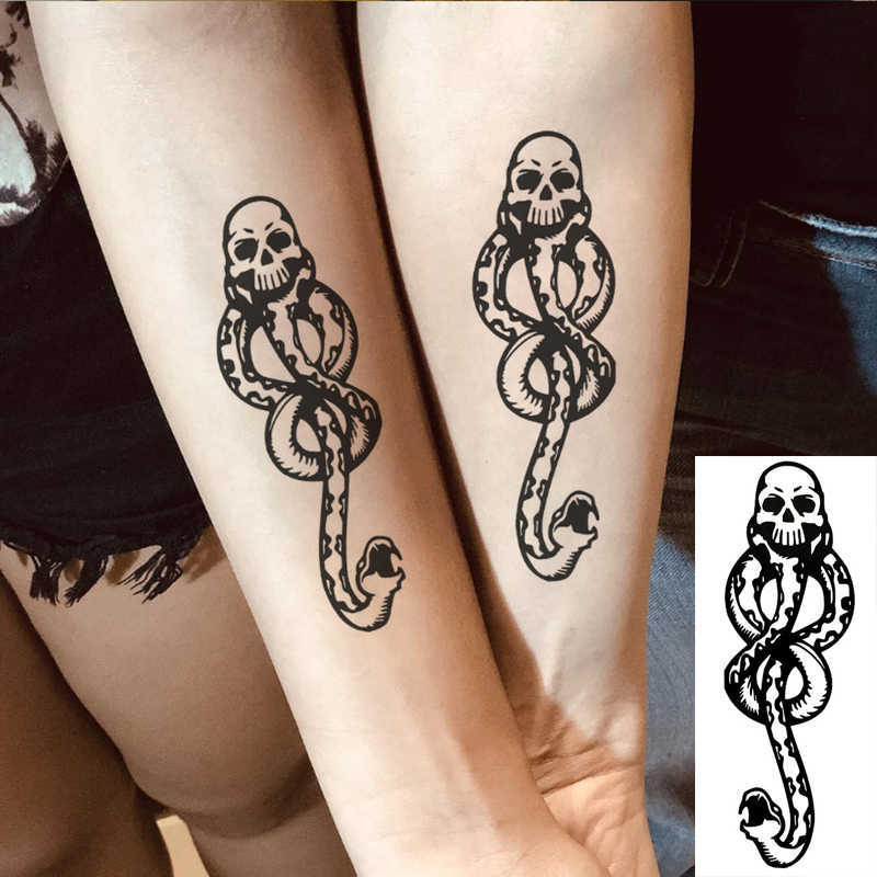 5 PC Temporary Tattoos Men's and Women's Temporary Tattoo Sticker Scar Tattoo Skull Snake Waterproof Moisture-Proof Lasting Tattoo Sticker D
