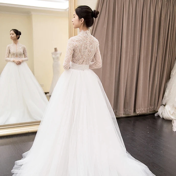 Boho Glitter Long Sleeves Ral Weeding Dress Deep High Side Split A-E Lace Appliques Bridal Gownss 6660312