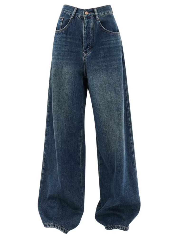 Women's Jeans High waisted retro blue dark straight jeans for women's Harajuku Fashion Casual Loose Full Matching Wide Leg Drag Trousers 230