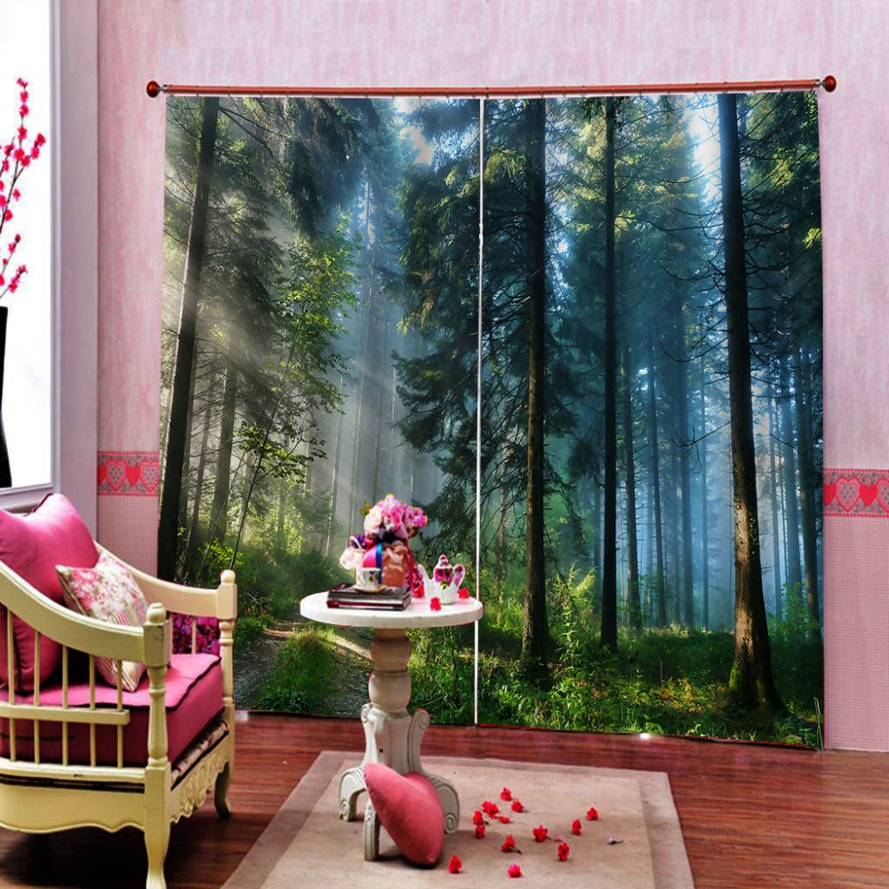 Waterproof Thickened Polyester green forest curtains Living Room Bedroom Decor forest curtains