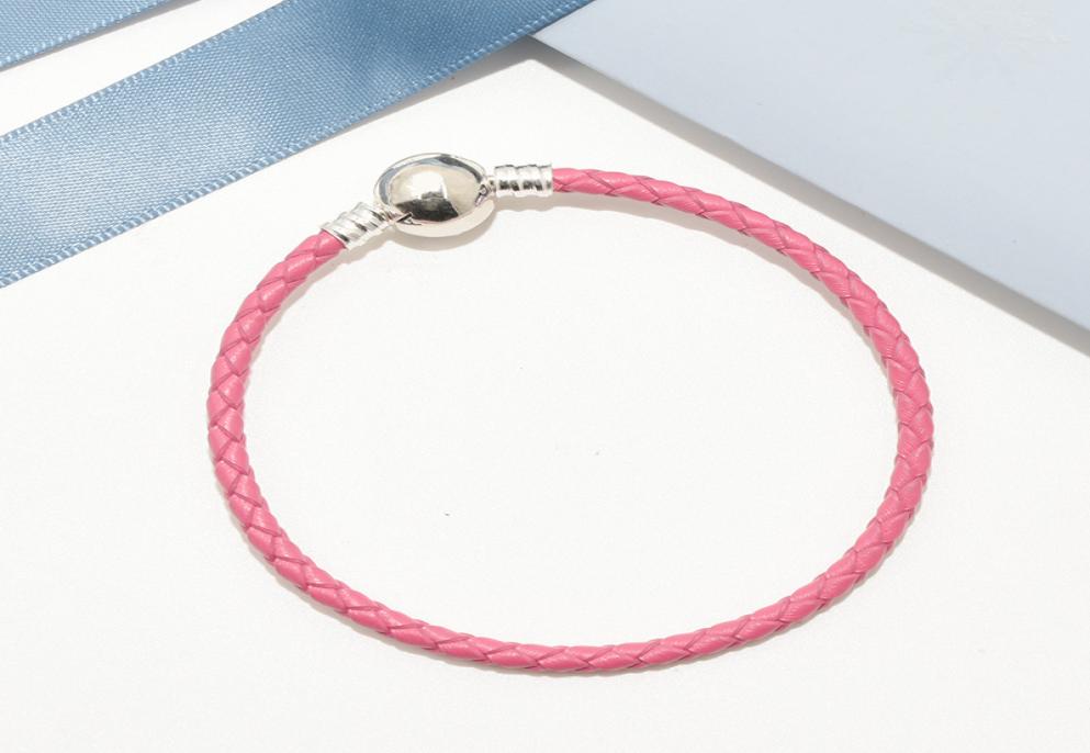 Pink Braided Leather Charm Bracelet Original Box sets for 925 Sterling Silver luxury designer Women Mens kids Bracelets