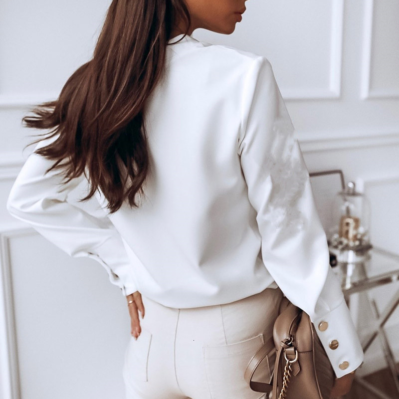 Womens Blouses Shirts Women Elegant White Blouse Shirt Casual Long Sleeve Button Office Lady Solid Spring Tops 230404
