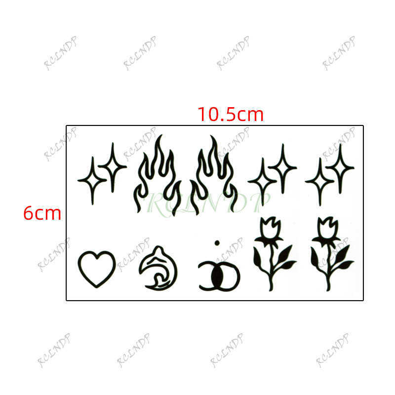 5 PC Temporary Tattoos Waterproof Temporary Tattoo Sticker Flame Love Heart Flower Star Selfie Body Art Fake Tatto Flash Tatoo on finger for Men Women