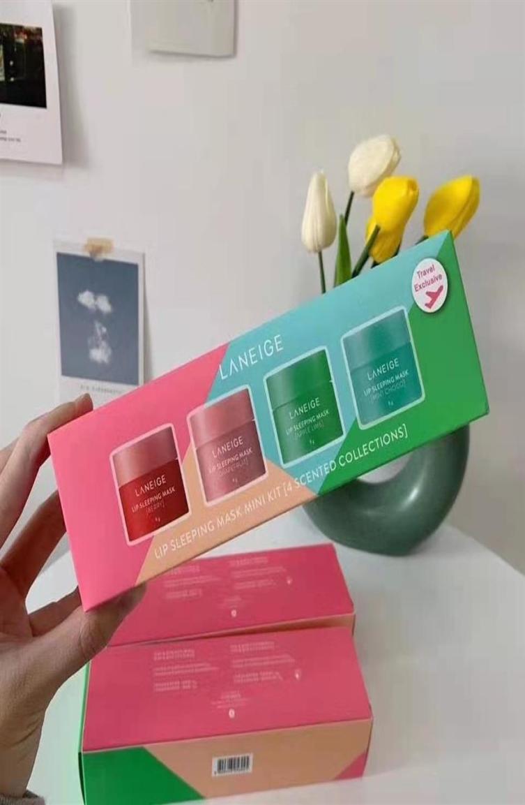 Drop New Arrival Four bottles sets of Sleeping Lip Mask Strawberry Mint Pink Lime Grapefruit 8 grams per bottle 285n