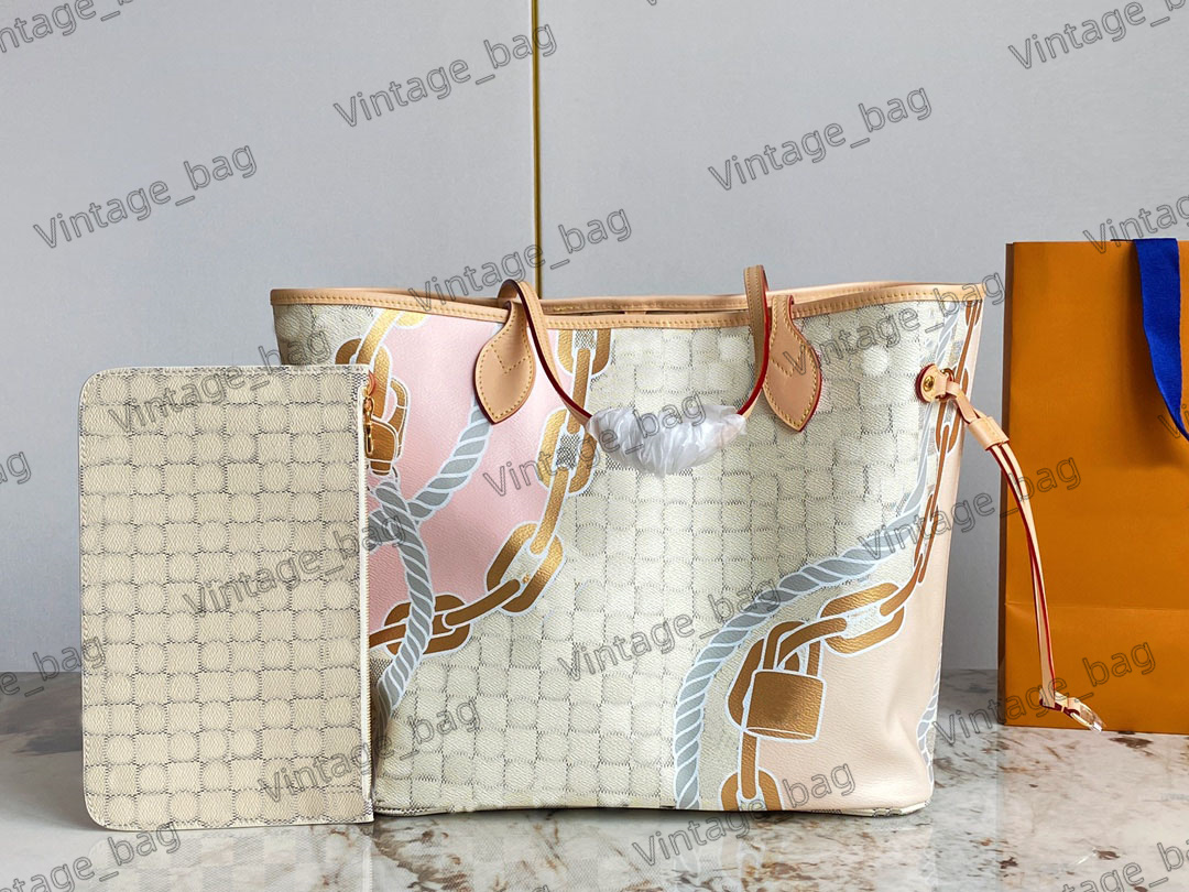 Never MM Full Tote Nautical Handbag with Removable Zipped Pouch Women 2pcs Checkerboard Designer Long Handle Shopping Bag N40471