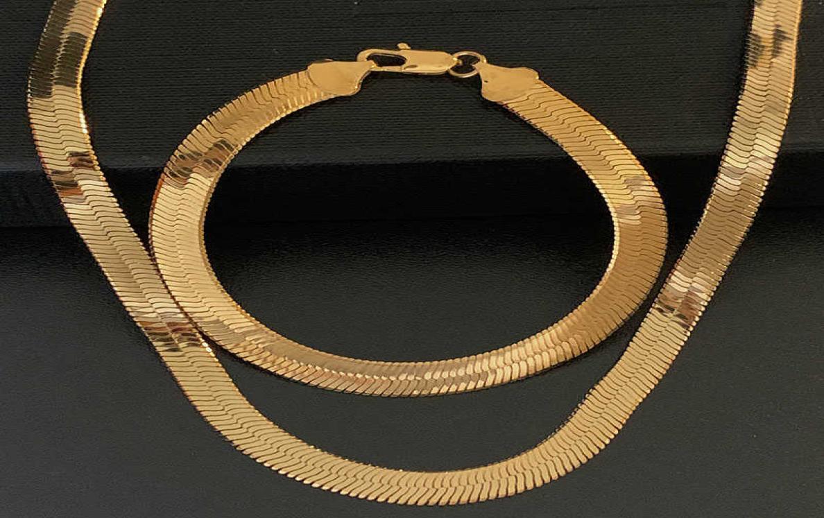 3 4 5 7mm Wide Flat Herringbone Necklace For Men Bone Chain Chokers 18k Gold Filled Vintage Miami Jewelry