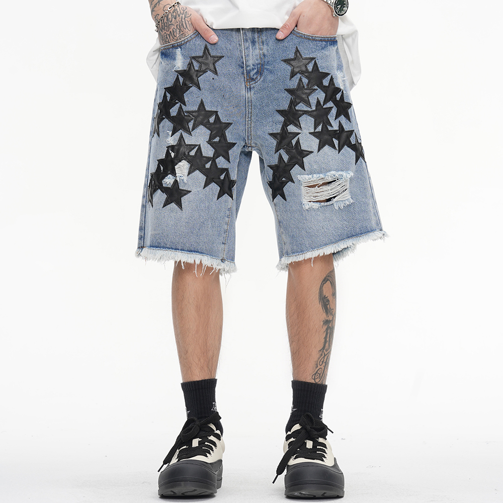 Pu Leather Embroidery Hole Washed Jeans Shorts Men's Straight Baggy Denim Five Point Pants
Pu Leather Embroidery Hole Washed Jeans Shorts Men's Straight Baggy Denim Five Point Pants