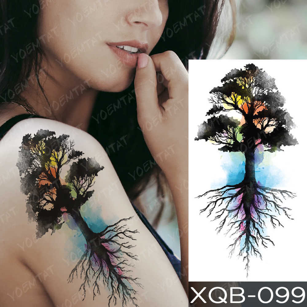 5 PC Temporary Tattoos Waterproof Temporary Tattoo Sticker Blue Ice Dragon Plum Blossom Flash Tattoos Family Tree Fox Body Art Arm Fake Tatoo Women Me