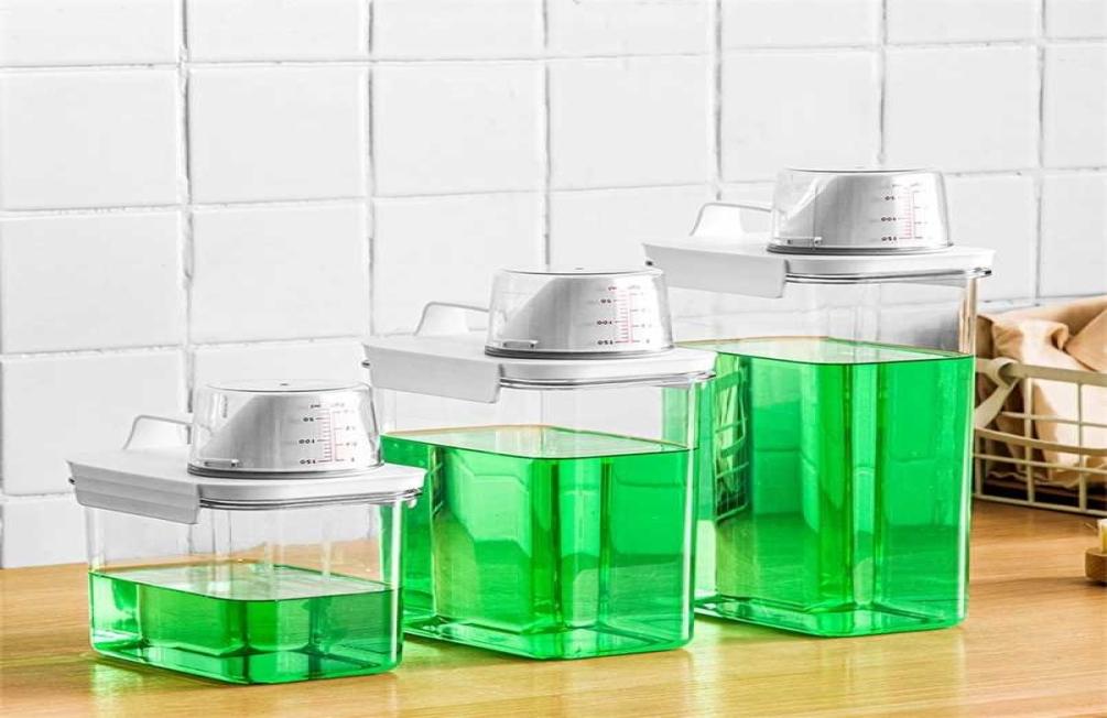 MultiUse Laundry Powder Detergent Dispenser Food Grains Rice Storage Container Pour Spout Measuring Cup Detergent Box 211130