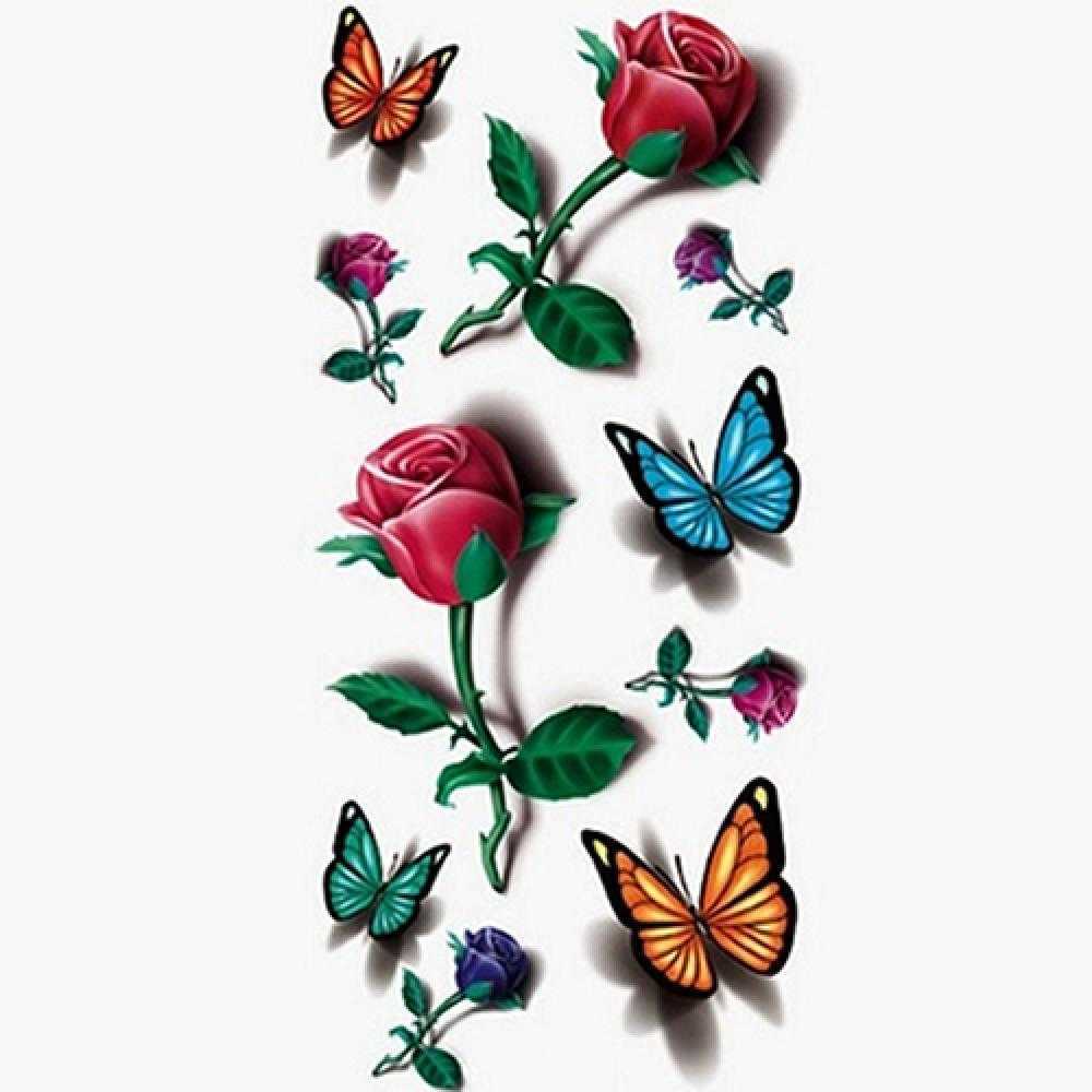 5 PC Temporary Tattoos 3D Temporary Removable Waterproof Colorful Body Art Butterfly Flower Tattoo Sticker 3D Butterfly Rose Flower for Women Body Z04