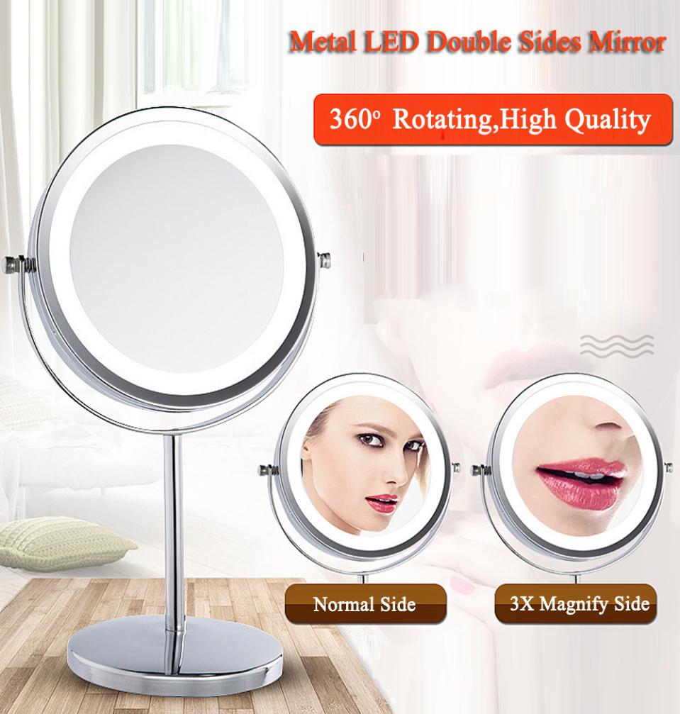 Nice Metal Frame Round 360 Degree Rotating LED Makeup Mirrors Desk Table Makeup Mirror Double Sides Magnify Mirror 6inch7inch