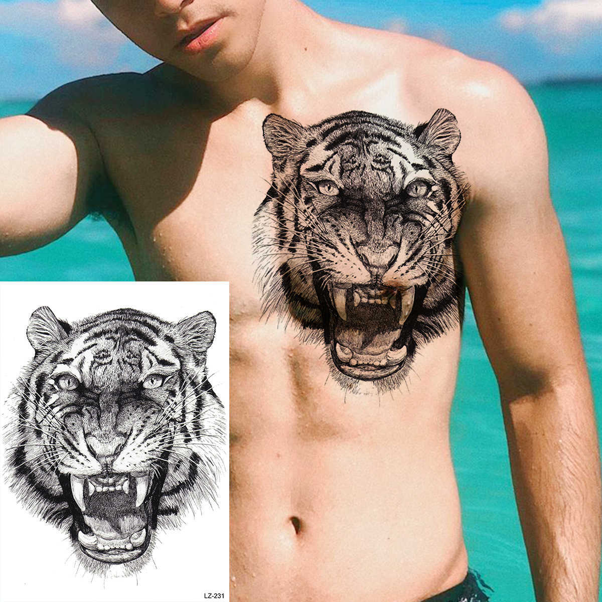 5 PC Temporary Tattoos Africa Serengeti Lion Temporary Tattoo Black Indian Warrior Waterproof Flash Tattoo Sticker Tribal Mighty Tiger Tatoo Men Women