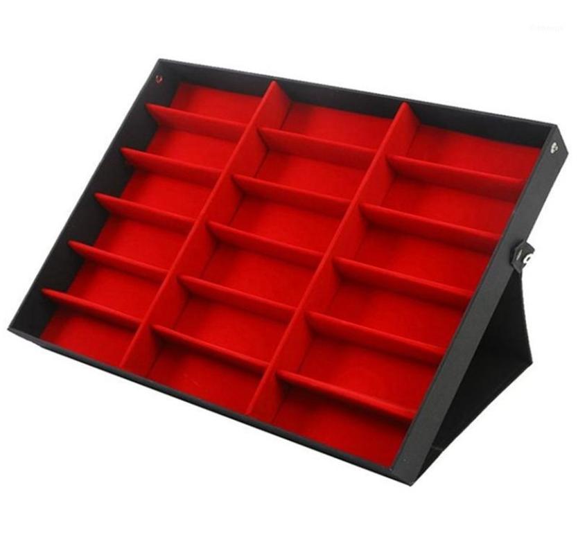 18 Grid Sunglasses Storage Organizer Glasses Display Case Stand Holder Eyewear Eyeglasses Box RedRedBlack