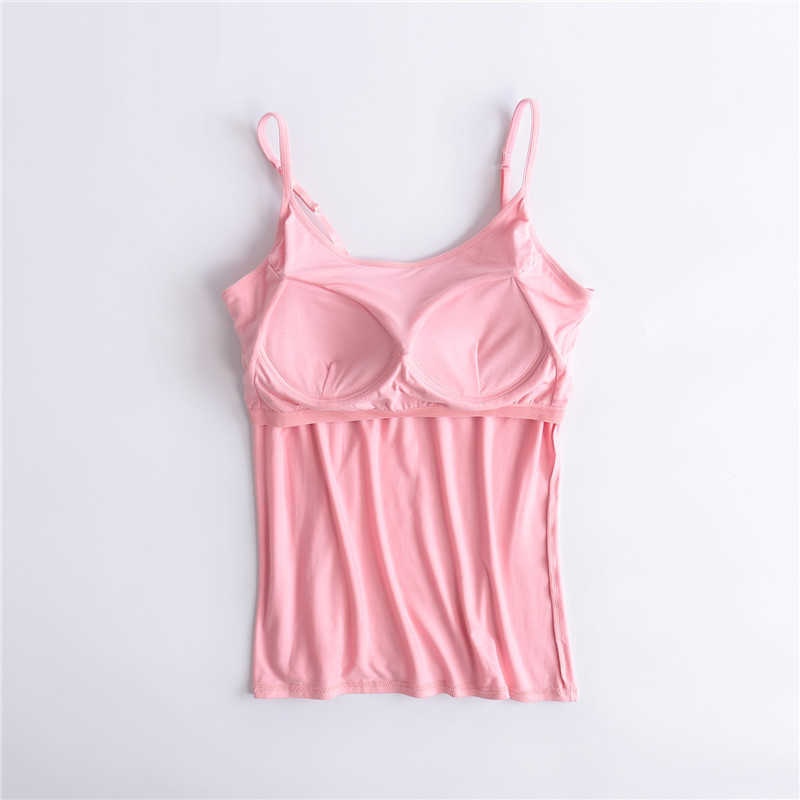 New 5pcs/set Summer Padded Bra Tank Top Women Modal Spaghetti Solid Cami Tops Vest Female Camisole Built In Bra Fitness Yoga Bras