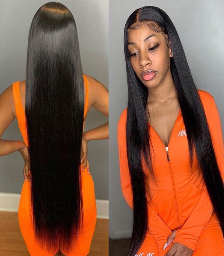 30 Inch Bone Straight Human Hair PreDrawn Clear 13x6 Lace Front Human Hair Wig 4x4 Lace Closure Wig for Women Remy Glue Natu