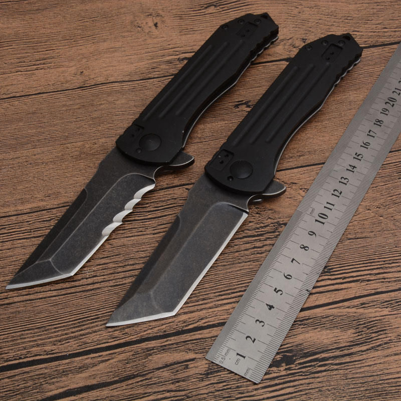 R2102K Flipper Folding Knife 8Cr13Mov Black Stone Wash Serrated Blade Aluminum/Stainless Steel Handle Ball Bearing Outdoor EDC Pocket Knives