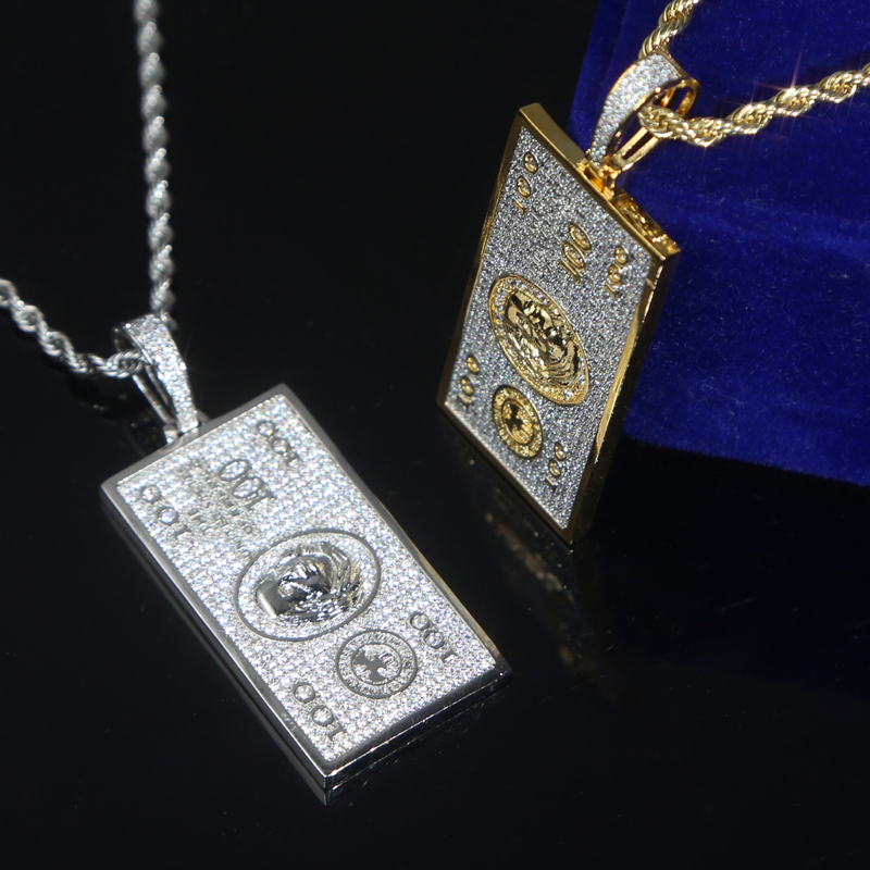 Full Paved Bling Cz 100 Dollars Pendants Necklace Hip Hop Woman Men Iced Out Jewelry Fashion Cool Accessories