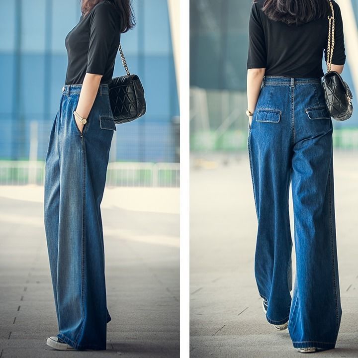 Women's Jeans Jeans Women's Wide-leg Jeans y2k Streetwear High Waist Vintage Trousers Casual Simple Blue Buttons Straight Denim Long Pant 23