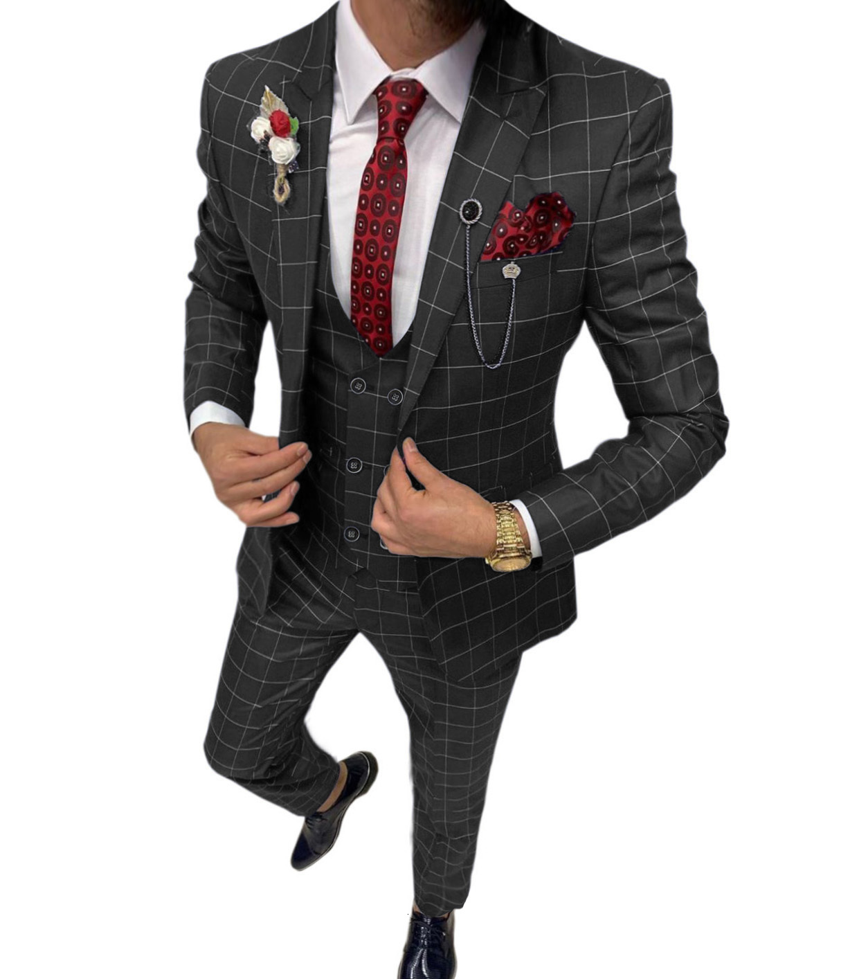 Men's Suits Blazers 3 Piece Regular fit Double Breasted Vest Men Suit Formal Lapel Plaid Wedding Groomsmen Blazer VestPants 230404