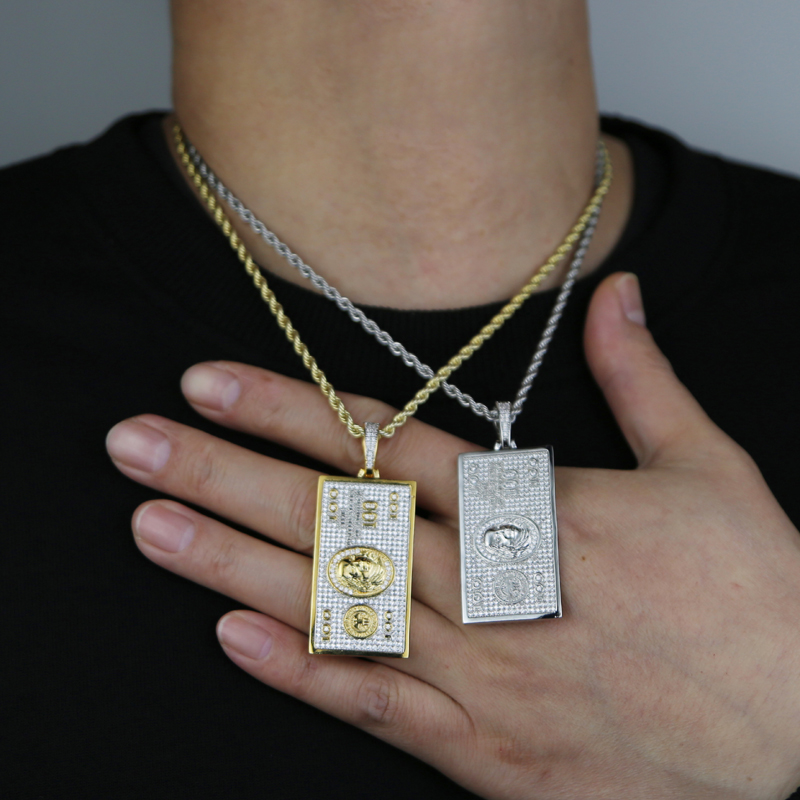 Bling Cz 100 Dollars Pendants Necklace Hip Hop Woman Men Iced Out Jewelry Fashion Cool Punk Jewelry Drop Ship