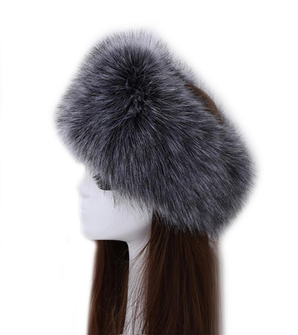 Winter Thick Fox Hair Circle Russian Hat y Headband Female Fur Headband Furry Headband Wide Headdress Ski Hat Accessories 210329