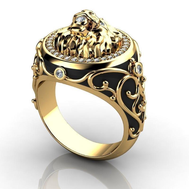 Wedding Rings HOYON 18K Gold Full Diamond Zircon Lion Ring for Men's Wedding Punk Style Engagement Ring for Men and Women's Jewelry 230403