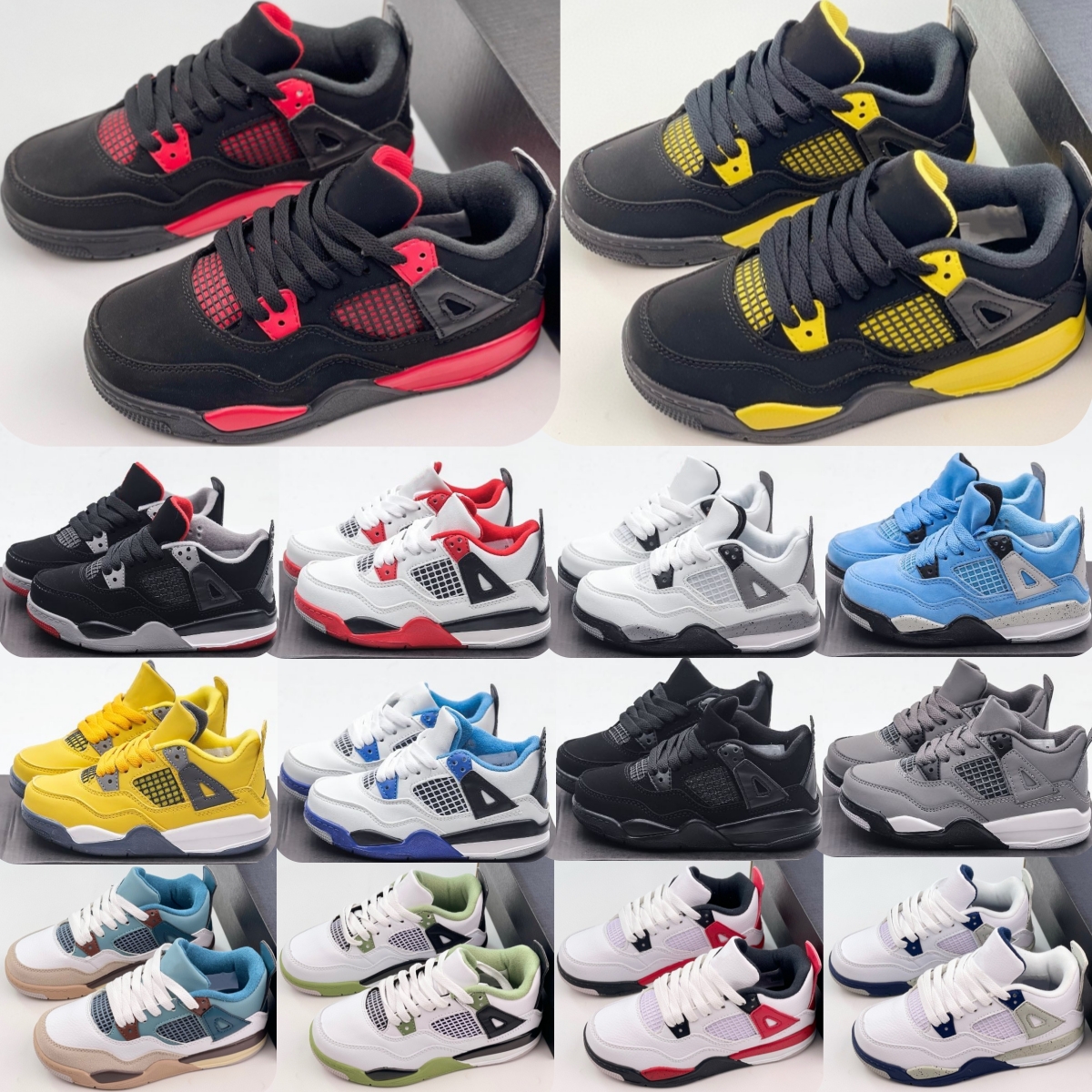 4 Toddler Youth Shoes Kids Sneakers 4s Boys Black Cat Military Girls Basketball Trainers baby Kid Running Shoe Children Bred Seafoam Fire Red Thunder Lightning Blue