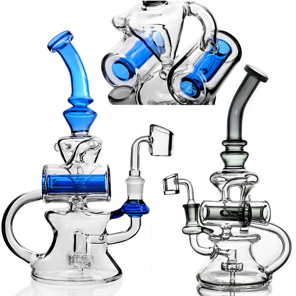 Colored Recycler Glass Hookahs Solid Base One Jet Bong Dab Rigs Glass Water Pipe Bubbler with 14mm Joint Percolator Smoking Shisha Accessories
