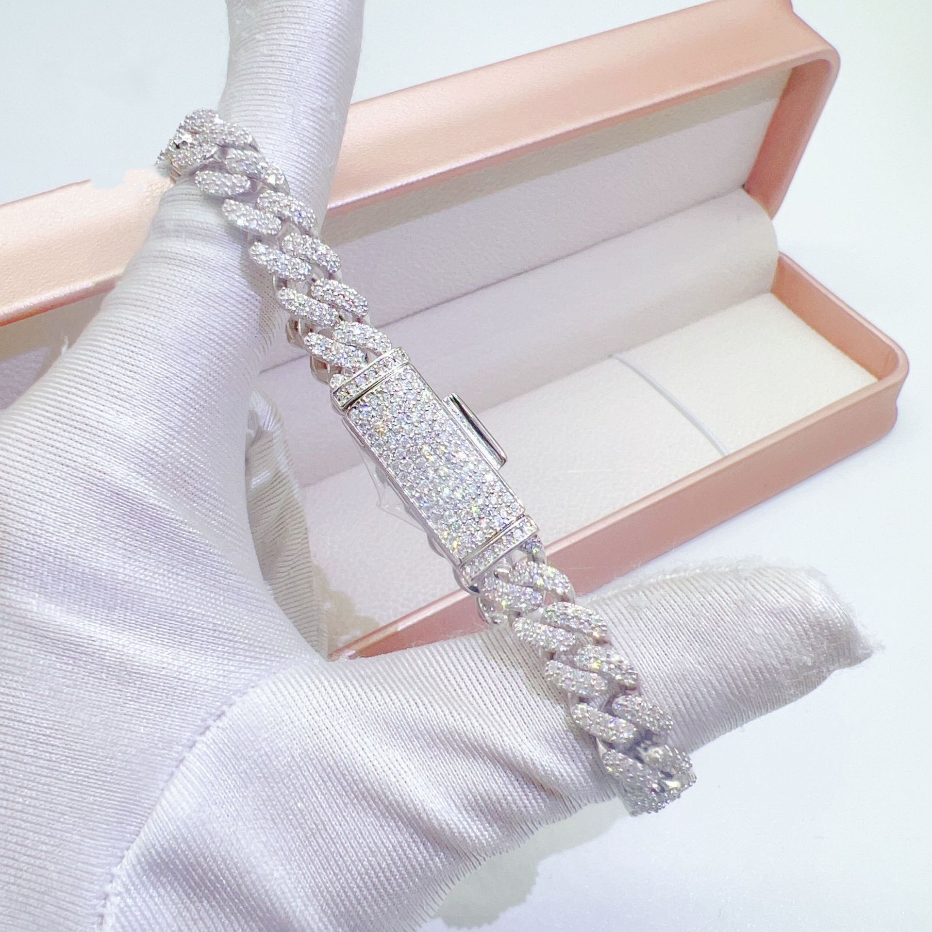 Chains 8mm 18-24inch 925 Sterling Silver VVS Moissanite Cuban Chain Necklace 7/8/9inch Bracelet For Women/Men Nice Gift