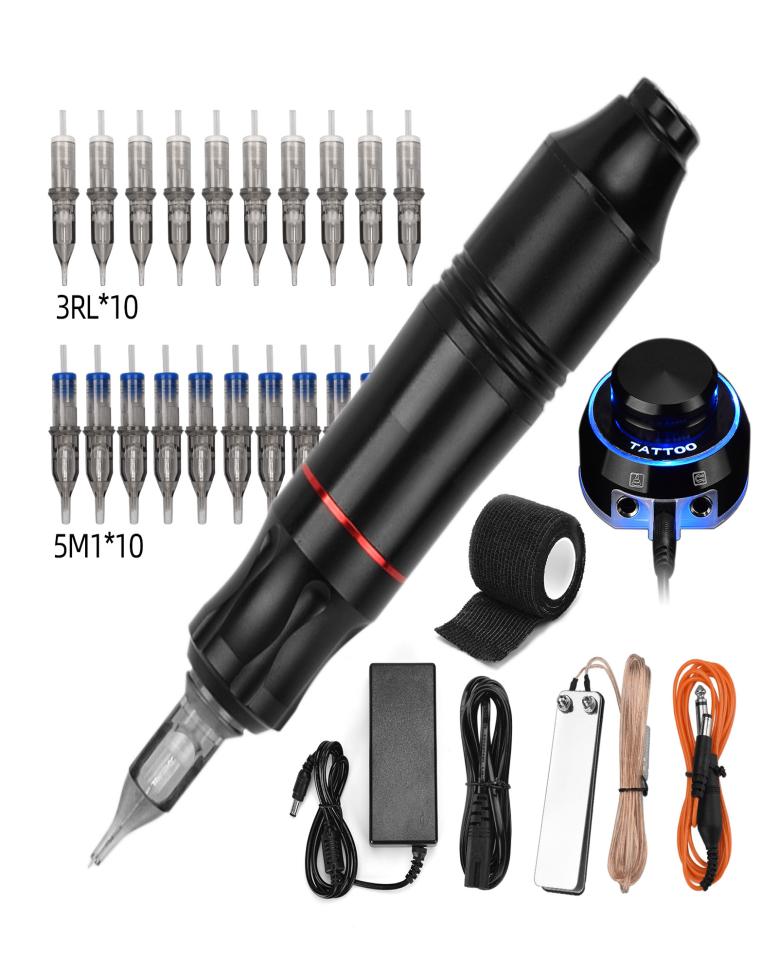 Tattoo Rotary Pen Tatoo Cartridges Needles 3RL 5M1 Kit Strong Quiet Motor DC Power Supply Guns Machine Set Tattooist Body Art